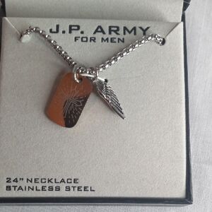 J.P. Army Silver Necklace with Dog Tag and Wing Pendant